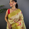 Mustard Yellow Digital Print Soft Dola Silk Saree