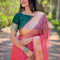 Dark Pink Pure Viscose Organza Saree With Fine Gold Zari Weaving Border