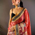 Rose Red Floral Chanderi Saree