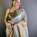 Grey Chex Radiance Banarasi Silk Saree