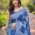 Blue Digital Block Placement Print Saree