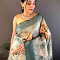 Blue Slub Ghicha Zari Pallu Saree