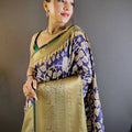 Intricate Ink Blue Banarasi Silk Saree