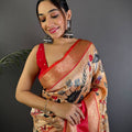 Beige Soft Silk Gadwal Kalamkari Saree