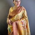 Yellow Chex Radiance Banarasi Silk Saree