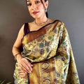 Graceful Brown Butterfly Floral Dharmavaram Saree
