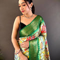 Green Banarasi Silk Lotus Kalamkari Saree