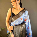 Serene Blue Soft Silk Floral Ombre Print Saree