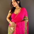 Pink Kalamkari Printed Viscose Chiffon Saree