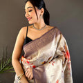 Ivory Slub Ghicha Placement Print Saree
