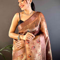 Maroon Floral Satin Bentex Border Saree