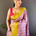 Lavender Tussar Chex Floral Saree