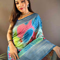 Dark Blue Banarasi Ombre Print Saree