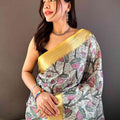 Mint Green Kota Doriya Floral Kalamkari Print Saree