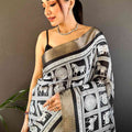 Black Tussar Chex Digital Kalamkari Print Saree