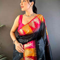 Black Banarasi Raw Silk Ikkat Saree