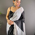 Black And White Poly Chiffon Swaroki Work Saree