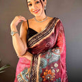 Blush Pink Kalamkari Bandhani Chanderi Saree
