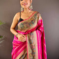 Pink Geometric Zari And Kalamkari Silk Saree