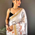 Lavender Forest Phulkari Kalamkari Print Saree