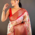 White Floral Kalamkari Kota Doriya Saree