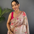 Light Pink Ghicha Leaf Print Saree