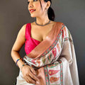 Radiant Coral Soft Silk Digital Print Saree
