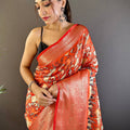 Sunset Coral Soft Silk Kalamkari Saree