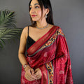 Red Bandhej Kalamkari Soft Silk Saree