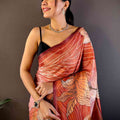 Flame Red Semi Zari Tussar Botanical Saree