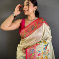 Cream Soft Semi Silk Minakari Weave Saree