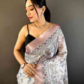 Light Pink Chanderi Madhubani Black Chex Saree