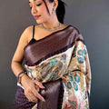 Artisanal Brown Silk Blend Kalamkari Saree
