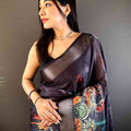 Dark Grey Kota Doriya Zari Weave Digital Print Saree