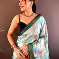 Sky Blue Jungle Printed Silk Saree