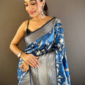 Blue Orchid Soft Silk Kalamkari Saree