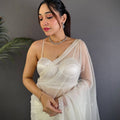 White Soft Chiffon Chikankari Work Saree
