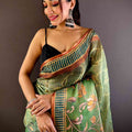 Fern Green Floral Chanderi Saree