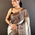 Brown Soft Silk Floral Digital Saree