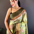 Pista Kalamkari Floral Printed Silk Saree