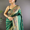 Green Geometric Zari And Kalamkari Silk Saree