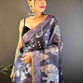 Purple Kalamkari Block Print Chanderi Saree