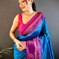 Blue Cationic Soft Silk Saree