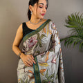 Grey Soft Silk Floral Print Saree