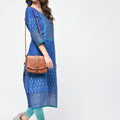 Indian Clothing Cheera Hand Block Print Royal Blue Color Straight Kurta