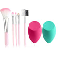 Pink Makeup Brush Set with Sponges, 7-Piece Soft Bristles Kit