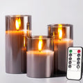 Amazon Basics Flameless LED Candles with Remote Controller & Timer | Golden Acrylic Fiber Glass | Set of 3 | Unscented | Smoked Grey