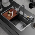 HAPPY HOMES Kitchen Sink Set with Waterfall Faucet & Accessories