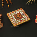 Handicrafts Paradise Intricate Floral Painted Marble Chowki (10.2 cm x 10.2 cm x 2.55 cm, multicolour), square