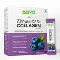 OZiva Phyto Ceramides+ Collagen Builder Supplements | Veg Collagen Powder for Women | Supplement for Skin Hydration, Moisture Retention & Barrier Repair | Blueberry, 30 Sachets